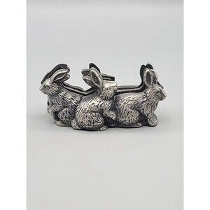 Bunny Rabbits Business Card Holder Pewter Vintage Gray 1 3/4” X 3 1/2 “ Heavy